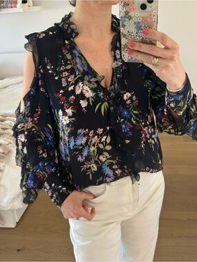 Parker Black Floral Ruffle Blouse